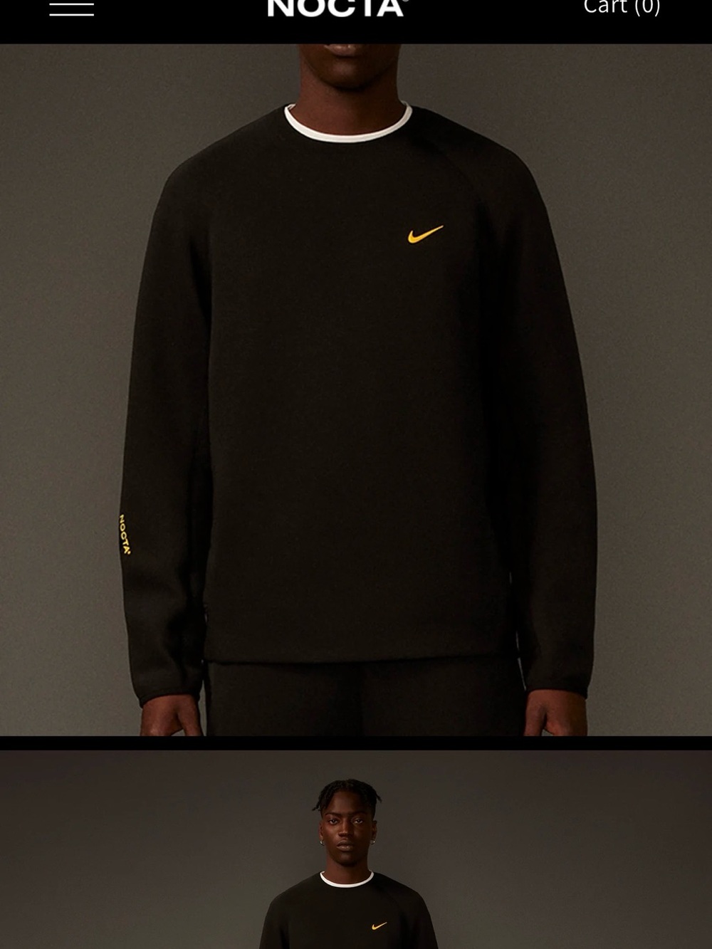 Nike Black Crewneck Sweatshirt with Yellow Swoosh and NOCTA Sleeve sold out